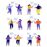 Set of flat people talking to each other with speech balloons  vector