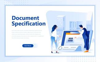 Document specification  flat  web landing page template  vector