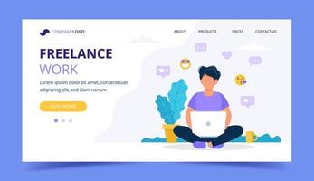 Freelance work landing page template vector