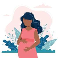 Pregnant woman with nature and leaves background vector