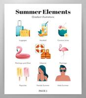 Summer elements icon pack vector