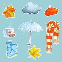 Set of rainy themed stickers  vector