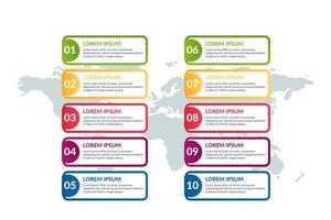 lista de diseño infográfico con fondo de mapa mundial vector