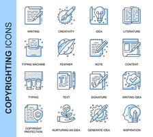 Blue Thin Line Copyrighting Related Icons Set vector