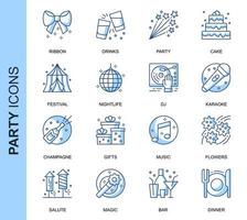 Blue Thin Line Party Related Icons Set  vector