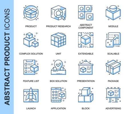 Blue Thin Line Abstract Product Related Icons Set 