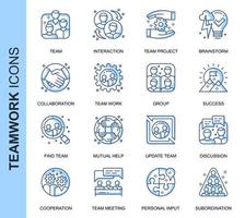 Blue Thin Line Teamwork Related  Icons Set vector