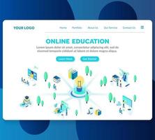 online education isometric landing page template vector
