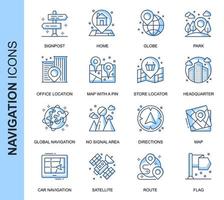 Blue Thin Line Navigation Related Icons Set  vector