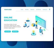 online education isometric landing page template vector