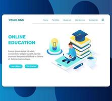 online education isometric landing page template vector