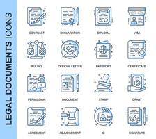 Blue Thin Line Legal Documents Related  Icons Set  vector