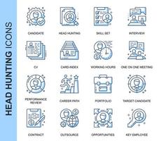 Blue Thin Line Head Hunting Related Icons Set  vector