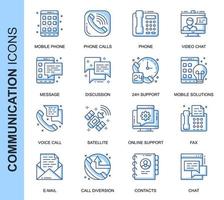 Blue Thin Line Communication Related  Icons Set