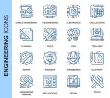 Blue Thin Line Engineering Related Icons Set vector