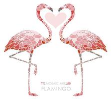 Mosaic pink flamingos isolated on a white background. vector