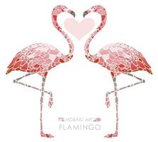 Mosaic pink flamingos isolated on a white background. vector