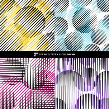 Set of abstract black stripes pattern with speed lines and circles vector