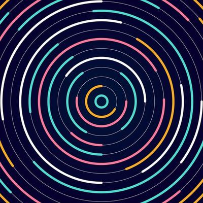 Abstract colorful lines bright circles pattern on dark background