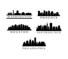 Set of American city skylines vector