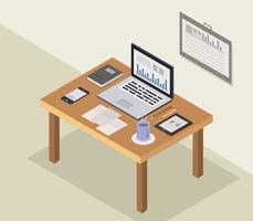 Isometric office desk with laptop