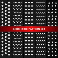 Set of white geometric pattern on black background. vector