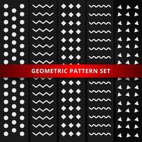 Set of white geometric pattern on black background. vector