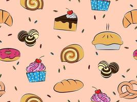 Pastries and desserts seamless pattern vector