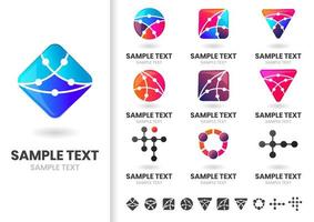 Set of modern geometric shapes with dots logos vector