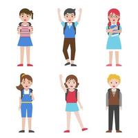 Conjunto de iconos de avatar de niños que van a la escuela vector