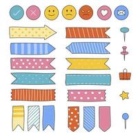 Doodle ribbon and element icon set vector