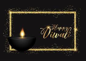 Diwali background with gold glittery border vector