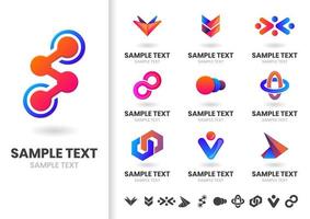 Set of red and blue interlocking shapes logos vector