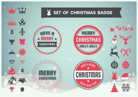 Set of retro round Christmas badges and icons vector