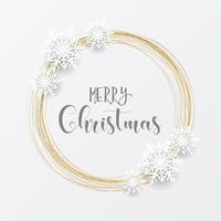 Elegant Christmas background with gold circular frame and snowflakes