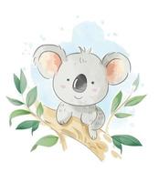 Cartoon koala sentado en la ilustración de la rama de un árbol vector