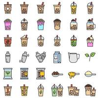 Bubble tea or Pearl milk tea filled icon set vector