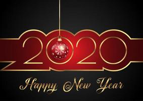 Happy New Year background with decorative text and hanging bauble vector