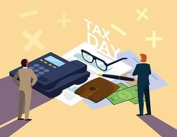 businessmen in tax day with phone and icons vector