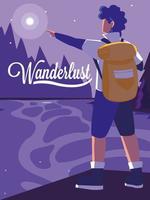 scene landscape with river and traveler wanderlust vector