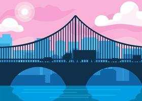 buildings cityscape scene with bridge vector