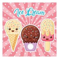 Cartoon ice cream cones with faces vector