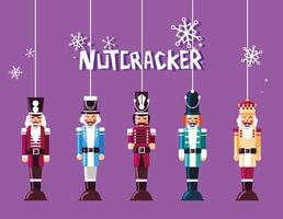 set of nutcracker toy hanging vector