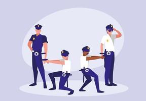 group of policemen avatar character vector
