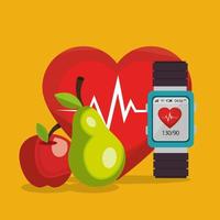smartwatch with healthy lifestyle icons vector