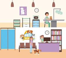 Veterinary office with people and pets  vector