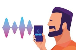 Man with beard using voice recognition vector