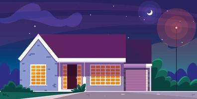 house building facade with nightscape vector