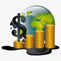 Oil prices design with coins and globe vector