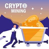 worker crypto mining bitcoins vector